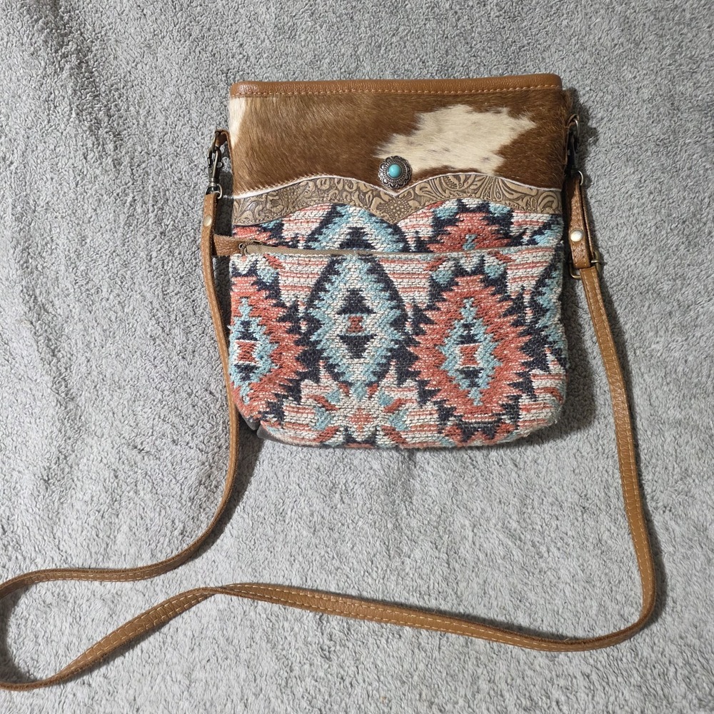 Myra Western Bag Crossbody Shoulder Handbag Leather Turquoise Stone Cow